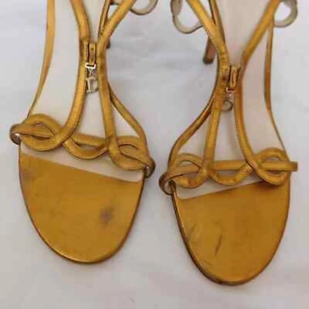 CHRISTIAN DIOR METALLIC STRAPPY BRONZE LOGO HEEL SANDALS SIZE 39 - Picture 2 of 12